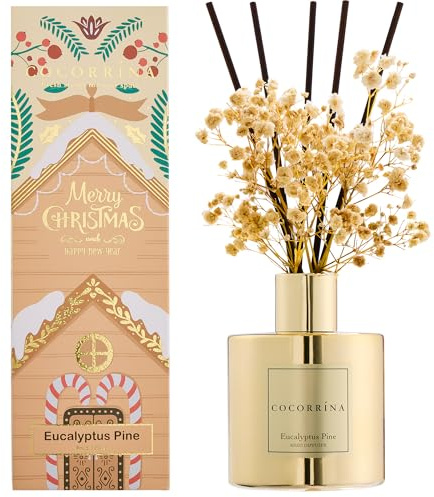 COCORRÍNA Lot de diffuseurs à roseaux, 200 ml, eucalyptus et pin avec 8 bâtons de parfum d'intérieur pour chambre à coucher, salle de bain, salon, décoration de maison et de bureau
