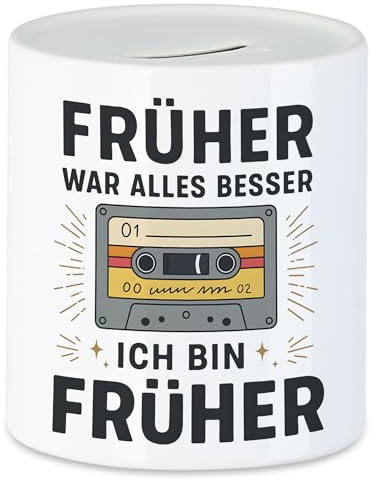 Hey!Print Früher war alles besser Kassette Spardose Lustige Retro Sparbüchse Geschenkidee Nostalgie Musik 80er 90er Party WG Geld