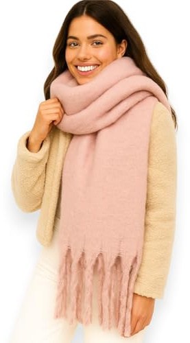 Ziona Damen Schal Winter XXL – kuschelig weich, breit & warm – mit Fransen, einfarbig, Herbst Accessoire aus 100% Viskose, 175 x 50 cm