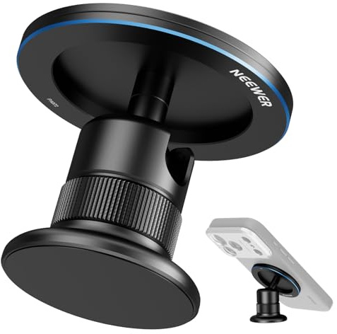 NEEWER Magnetic Phone Tripod Mount Compatible with MagSafe iPhone, Gym Golf Cart Phone Holder, 360° Ball Head Adapter Mount with Metal Ring & Detachable Base for Selfie Stick Tripod, PA072