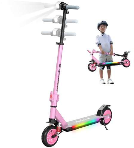 RCB R12 MAX E-Scooter Kinder 6+ Jahren, bis zu 16km/h &15km, 7 Zoll Faltbar Elektroroller,Stoßdämpfung,Höhenanpassung,Bunte Leuchten,LED Display,Doppelte Bremsen, Geschenk für Kinder