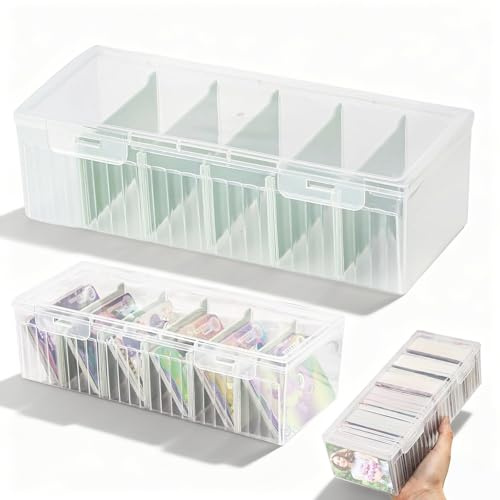CVASNF 2 Stück Vokabelbox, Transparente Karteikarten Box mit Abnehmbaren Trennbretter Karteibox mit Deckel für Bis zu 600 Karten für Lernkarten Visitenkarten Notizen Karten 23.5 x 9.5 x 6.8cm