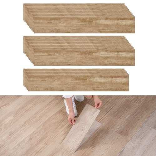 PVC Bodenbelag Vinylboden Selbstklebend,CEIEVER Selbstklebende Bodenfliesen 1.5m² Pvc Boden 25 Stück 40X15CM bodenfliesen selbstklebend bad für Wohnzimmer Küche