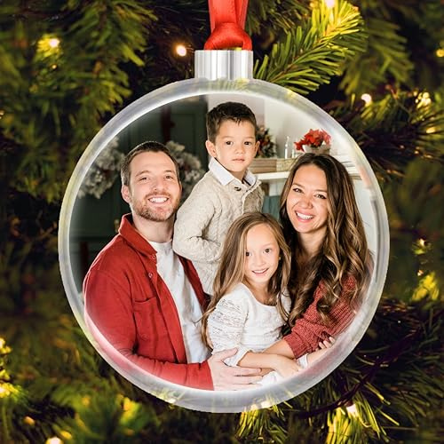 Cristal Plaque - Adornos NAVIDEÑOS Personalizados con Foto | Bola de Navidad con Imagen y Nombre | Decoración Navideña Artesanal | Regalo Original Personalizado con Fotografía
