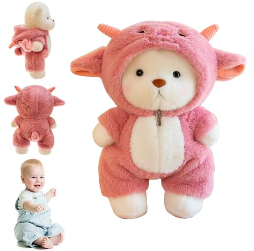 Nzkeuf Ours en Peluche, 30cm Mignon Peluche Ours avec Amovibles Fermeture éclair Costume de Mouton, Articulations de Jambes Mobiles, Doux et Moelleux, Lavable, Cadeau Créatif pour Garçons et Filles