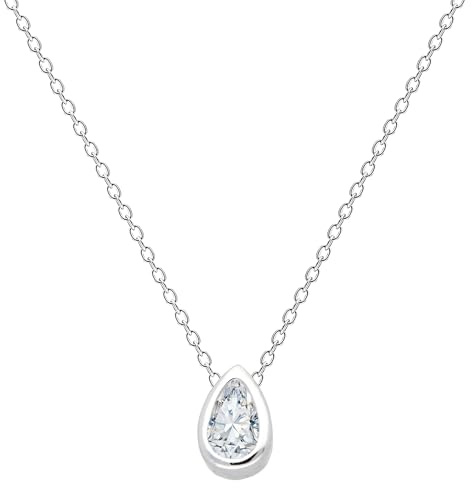 Löb 925 Silber Halskette Tropfen Zirkonia Stein Anhänger Tropfenanhänger, Damen Kette Tropfenform Steinanhänger Solitär Glitzer Steinchen Brautschmuck Dezent Elegant Filigran