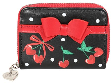 Banned Cherries and Bows Geldbörse - Retro Rockabilly Kirsch-Schleifen-Geldbörse mit Reißverschluss, Tartan