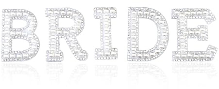DVOFU 1 Set Bride Rhinestone Iron on Patches Bride Embroidery Stickers Iron On Pearl Letter Letter Sew On Patches Bride Diamond Pearl Stick on Letter Patches Glitter Bride Rhinestone Pearl Stick