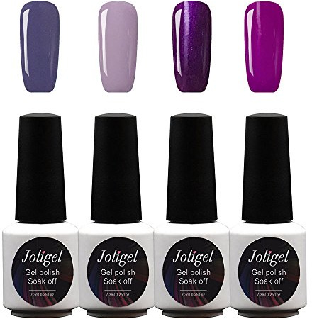 JOLIGEL Nagel Gels Lacke UV LED Nagellack Set 4pcs 7,3 ML Soak Off Semi-Permanent für Maniküre, 4 Pastellfarben, Ungiftig Naturharz, 10 (Grauer Lavendel/Violett Pastell/Lila Verführerisch/Lila)