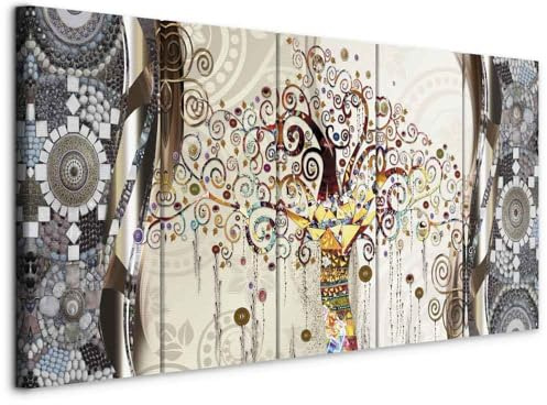 murando - Quadri Moderni Soggiorno, Albero della Vita, Stile Klimt 200x80cm | Chiodi e Ganci Inclusi, 5 Pezzi, Quadro Moderno per Camera da Letto, Murale Arte, Stampe da Parete Grande, Produzione EU