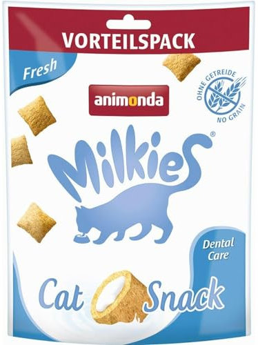 animonda Milkies Katzensnack mit Milch - Fresh (6 x 120g), getreidefreie Knusperkissen Milch Katzensnacks für erwachsene Katzen