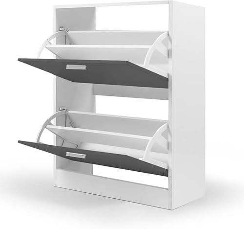 IDMarket - Zapatero 12 pares KLARK blanco 2 puertas grises