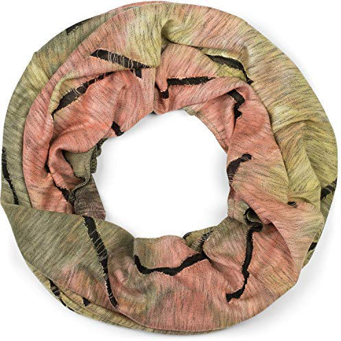 styleBREAKER Unisex Loop Schal mit Batik Verlauf Muster und Rissen im Destroyed Look, Schlauchschal, Tuch 01017126, Farbe:Oliv-Rose