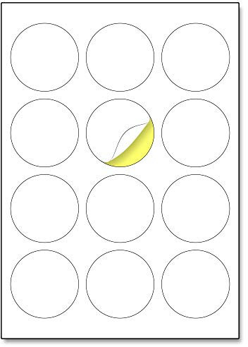 60mm, 25 Blatt, A4 Aufkleber Rund Etiketten Selbstklebend Bedruckbar - 12 Stück pro Blatt