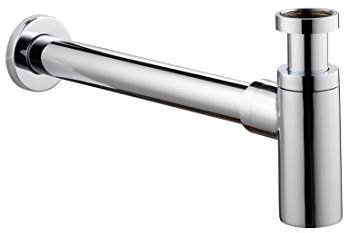 STILFORM Designer Siphon Universal für Waschbecken Geruchsverschluss mit Reinigungsöffnung, Siphon waschbecken Chrom aus Messing, Universal Abflussrohr Waschbecken Ablaufgarnitur Bad