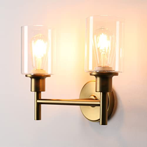 Phansthy Retro Style Dual Head Wall Lights Industrial Glass Shade Double Head Vintage Wall Sconces Indoor Light for Loft Bar Kitchen Lamp Bedroom Vanity Mirror E27 (Antique)