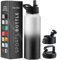Dreifach isolierte EdelstahlWasserflasche mit StrohhalmDeckel Klappdeckel WeithalsKappe isolierte Wasserflaschen hält warm und kalt ideal zum Wandern und Radfahren (12 l Dreamy BlackWhite)