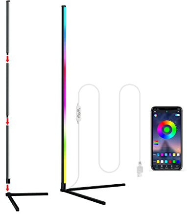 15W LED Stehlampe Dimmbar Stehleuchte Mit Fernbedienung RGB Farbwechsel Lichtsaeule Modern Eck Standleuchte Für Wohnzimmer Schlafzimmer App-Steuerung Sync Musik 120CM
