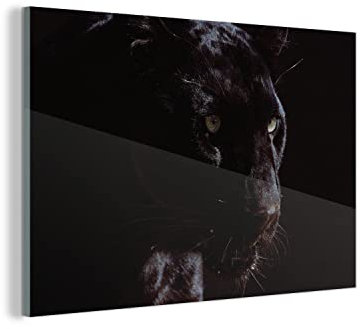 MuchoWow Glasbild Glasfoto Wandbild Bilder Deko 60x40 cm Panther - Tier - Schwarz