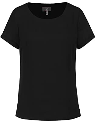 GREIFF Chiffon Damen Chiffon-Bluse Kurzarm Rundhals Regular Schwarz 46