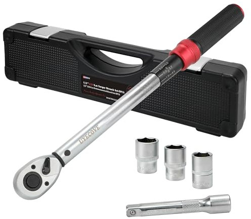 UYECOVE Drehmomentschlüssel 1/2 Zoll, 40-220 Nm Drehmomentschlüssel Auto 5 Stk. ± 3% Fehlergenauigkeit, Drehmomentschlüssel Set mit Verlängerung, Stecknüsse 17, 19, 21mm, für Auto, LKW