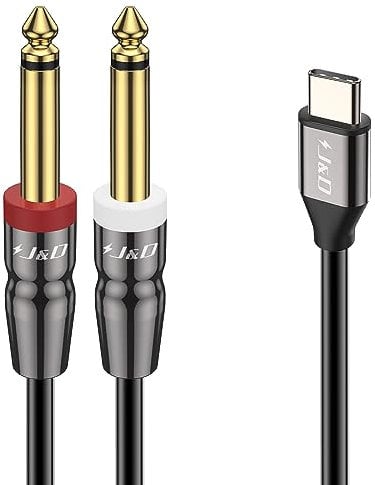 J&D Cavo Splitter Y USB C a Dual TS 6,35 mm 1/4 Pollice Stereo per IPhone Serie 15/16, Amplificatore, Altoparlante e Mixer, 1 m