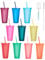 10 Reusable Cup with Straw and Lid 24OZ Plastic Cups Reusable Colorful Glitter Tumblers for Cold Drinks Iced Coffee Cup Cold Cup with Lid and Straw Cup Set & Brush, Party Tumbler Travel Mug 10 COLORS