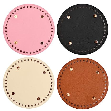 Pinsheng 4 Stück Taschenboden zum Häkeln Leder, 4 Farbe Runden Tasche Taschenboden Kunstleder Boden Tasche Häkeln Mit Löchern für Handtasche Strickbeutel, DIY-Zubehör Durchmesser 15CM