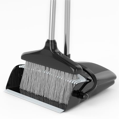 Broom with Dustpan Combo Set 54 Long Handle Angle Broom and Dust Pan for Home Office Cleaning Sweeping (Black and Grey)