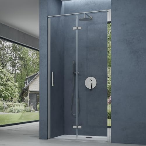 doporro Falttür Nischentür 90x195cm Duschtür ESG-Sicherheitsglas Klarglas | Duschkabine mit 180° Drehfalttür | inkl. Nanobeschichtung | Hebe- und Senkmechanismus | Teramo37K