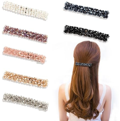 7 Pcs Hair Slides and Clips for Women with Fine Hair | Barrettes, Crystal and Rhinestone, Shiny Bling, French Clip Clasp