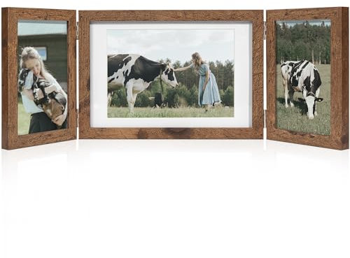 Afuly Bilderrahmen Collage Braun 3 Bilder Holz für 10x15 und 13x18 Fotos Mehrfach Rustikal Fotorahmen Wandrahmen Objektrahmen Family Hochzeit Weihnachten Geschenk Desktop Wand Dekoration