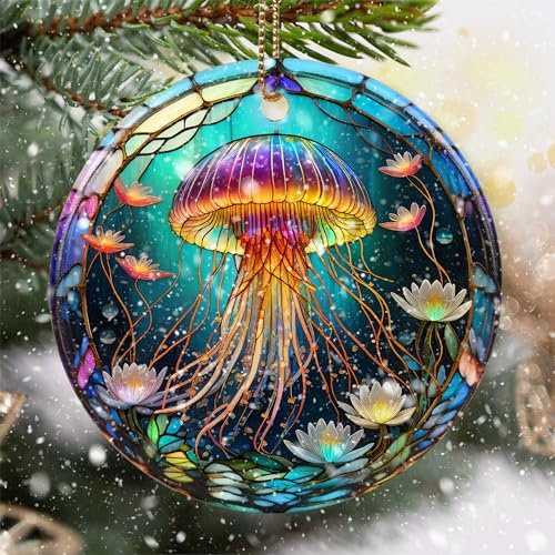 Gebeizte Keramikquallen Ornament – Quallen Weihnachtsschmuck – Weihnachtsbaumschmuck – Weihnachtsschmuck – Quallen Dekor für Büro, Zimmer, Zuhause – Urlaubsgeschenkideen