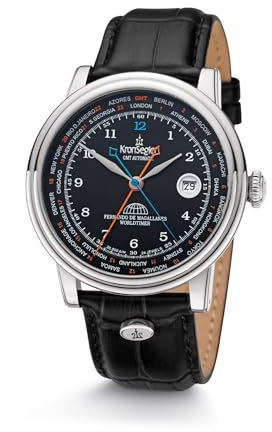 Kronsegler Fernando de Magallanes Worldtimer Flyer GMT Herren Armbanduhr Automatik Stahl schwarz