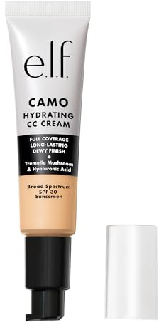 e.l.f. Crème hydratante Camo CC, fond de teint correcteur de couleur pour une finition rosée avec SPF 30, végétalien et sans cruauté envers les animaux, Fair 120 W