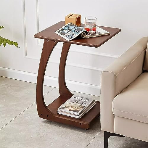 KARFRI Beistelltisch aus Holz, C-förmiger Couchtisch, offener Aufbewahrungsregal-Tisch, Nachttisch, Sofa-Beistelltisch, mobiler Doppel-Beistelltisch (B 60 x 40 x 63 cm)