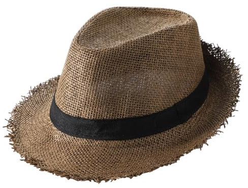 XGOPTS Mens Panama Hat Fedora Trilby Straw Sun Hat Short Brim Jazz Cap Summer Outdoor Casual UV Protection Panama Cap for Beach Holiday Traveling Brown