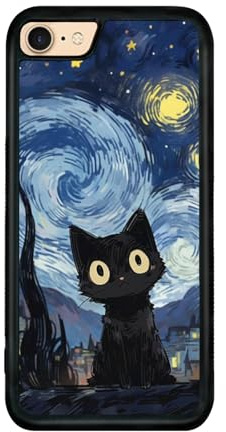 Onemiliayears Cute Starnight Cat Phone Case, Van Gogh Cute Cat Pattern iPhone 7/8/SE Case, Non-Slip Design and Shock Absorption, Phone Case for Teen Girls, Boys, Women and Men(iPhone - 7/8/SE)