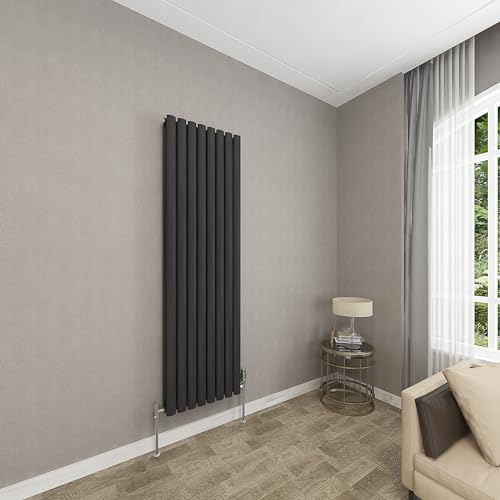 Sky Bathroom Vertical Double Panel Radiator, 1600x472mm, Black | Modern, Oval Column, Central Heating, Designer,Elegant