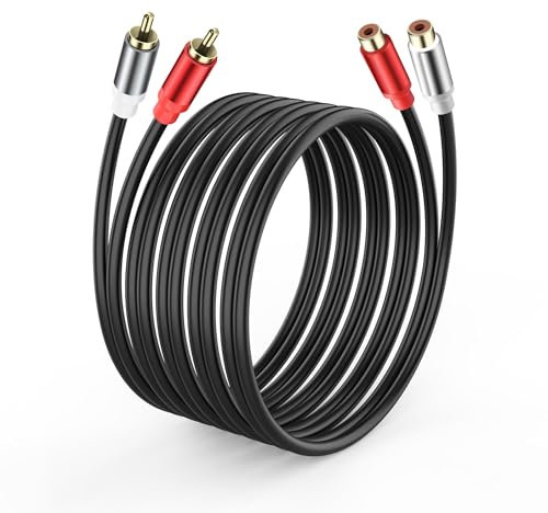 JSADZKJ 5.9ft 2 RCA Male to Female Audio Cable, 24K Gold Plated, Compatible with Hi-Fi Systems, Home Theater, Speakers, Players, Audio Receivers, Amplifiers, Car Stereos, DJ Controllers