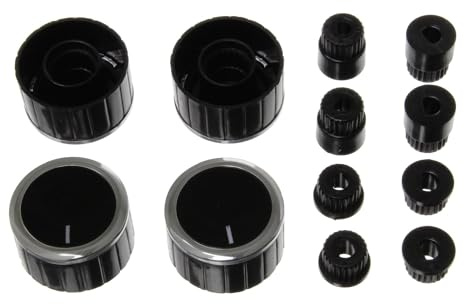 Paxanpax PCK686 Universal Black/Stainless Steel Oven Knob Kit with Two Adapters - Pack of 4