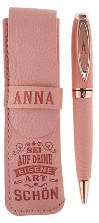History & Heraldry Bamboo Persönlicher und individueller Kuli Kugelschreiber Stift mit Namen und Spruch Personalisiertes Etui Monogramm-Design persönliches Geschenk (Kuli Anna)