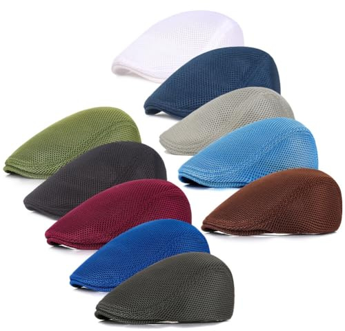 JAWSEU 10PCS Schiebermütze Schirmmütze Barett Cap Einstellbare Driving Cabbie Flatcap Gatsby Jagd Kappen Baskenmütze Newsboy Cap Leicht Sommer Schirmmütze Baskenmützen Golfermütze Vintage Cabbie Cap