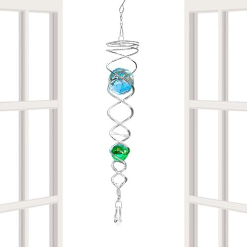 Windspinner-Stabilisator, Windspirale Spinner Ball | 22,9 cm Edelstahl-Glaskugel – Windspiel mit Drehhaken, Kristallkugel blickende Kugelkette, Regenbogenmacher für Innen- und Außenbereich,