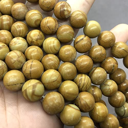 Kristallzubehör DIY natürliche gelbe Holzmaserung Steinperlen Großhandel Schmuckzubehör DIY Armband Halskette Rosenkranz lose Perlen lujingxiasm(10mm)
