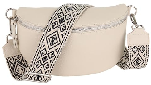 MIRROSI® Bauchtasche Damen, Echtleder, Made in Italy, Umhängetasche, Brusttasche, Crossbody Bag (1 Tasche & 2 Gurte)