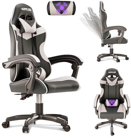 JUPPLIES Silla Gaming Profesional con Masajeador - Silla de Oficina Ergonómica sin Reposapiés, Altura Regulable y Respaldo Abatible - Silla Gamer para Juegos