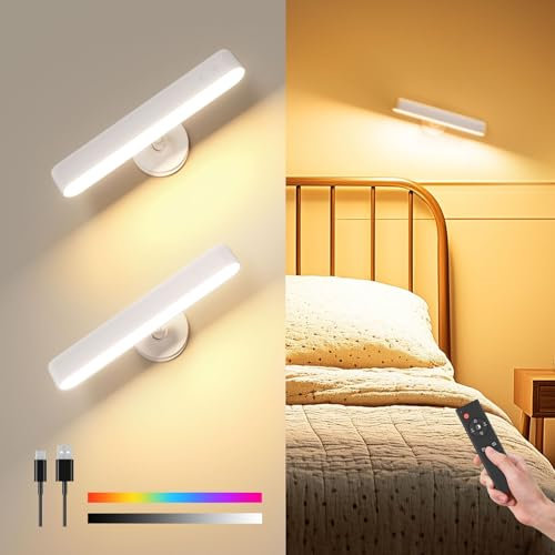 PopoIron Wall Sconces Rechargeable 7500mAh Battery Operated Wall Lights Cordless LED Wall Lamp, Touch and Remote Control, 3 Colors Wall Lamps 360° Rotate Dimmable Brightness with 15 RGB Colors