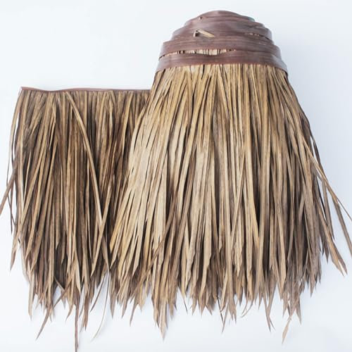 Toiture en Rouleaux de Palme en Plastique, 50x100cm Tuile de Chaume Palmier Artificielle Imperméable, Toit Panneau de Fausse Paille Rouleau PE pour Tiki Bar Parasol Jardin Gazebos Décoration(brun)