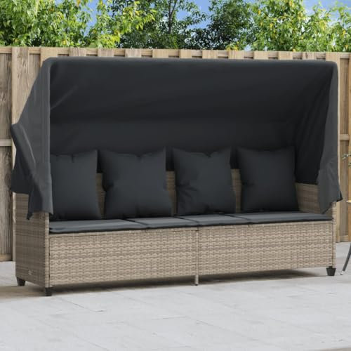 ShGaxin Sonnenliege mit Dach und Kissen Hellgrau Poly Rattan, Gartenliege, Liegestuhl, Sonnenstuhl, Sonneninsel Outdoor, Liegen, Gartenmöbel, Bäderliege, Relaxliege - 368358